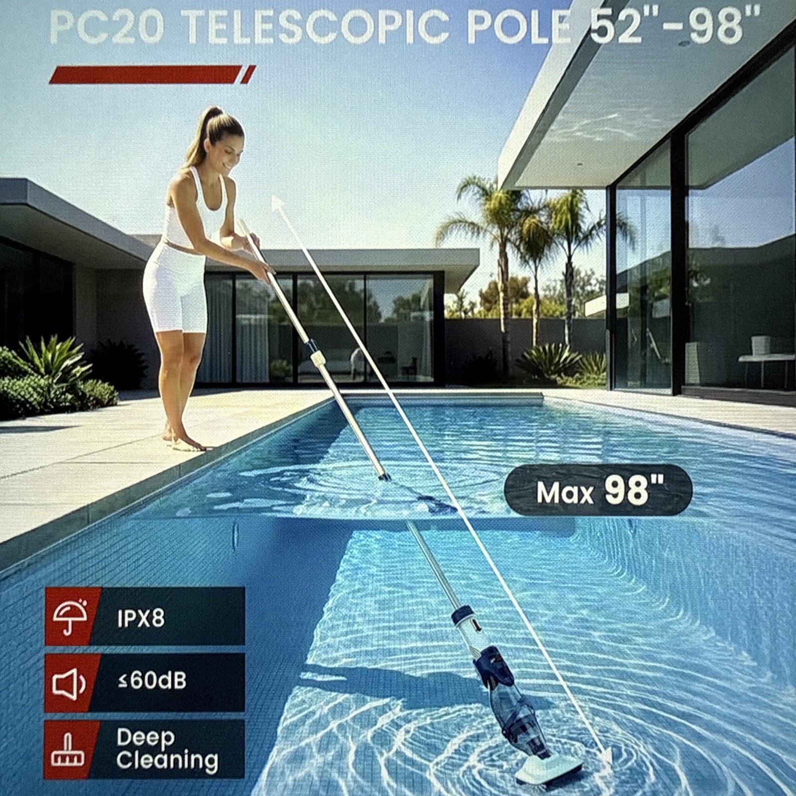 Cordless Pool Vacuum with Dual Mode & 22 GPM Suction for In/Above Ground Pools