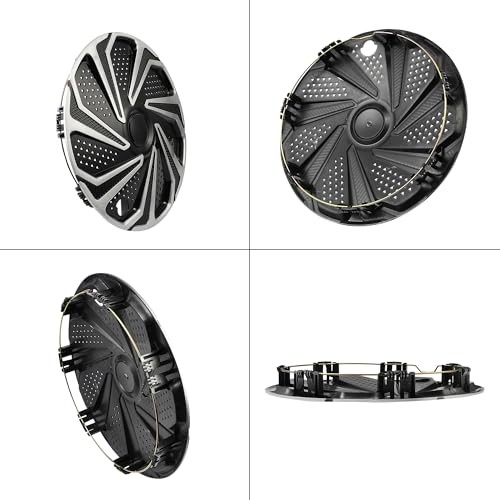 Hubcap Wheel Cover Replacement Kit 15&Prime; Hub Caps – Black with Silver – 15&Prime; Grid