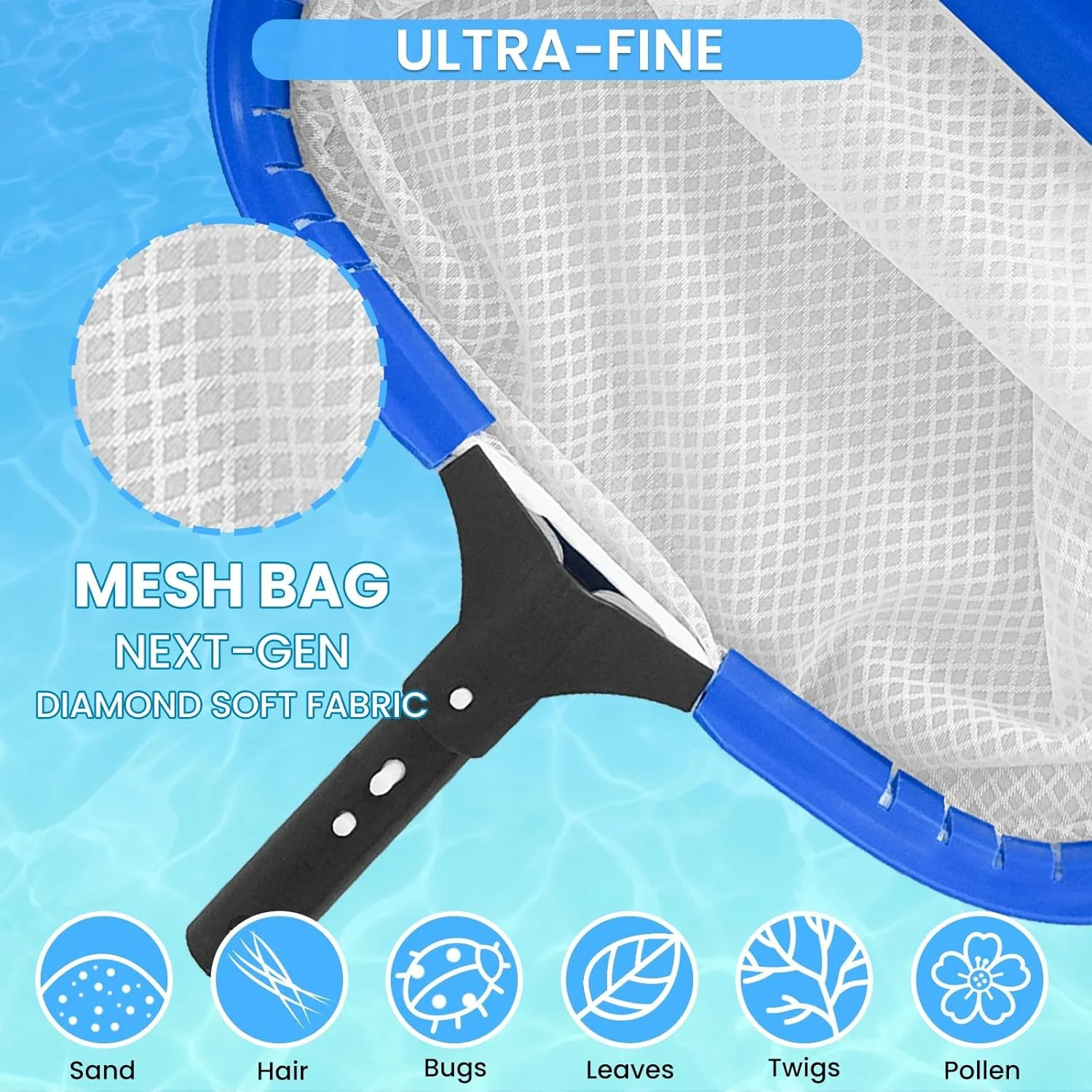 Poolvio 20&Prime; Pool Net Skimmer – Heavy Duty Leaf Net with Aluminum Frame with Diam