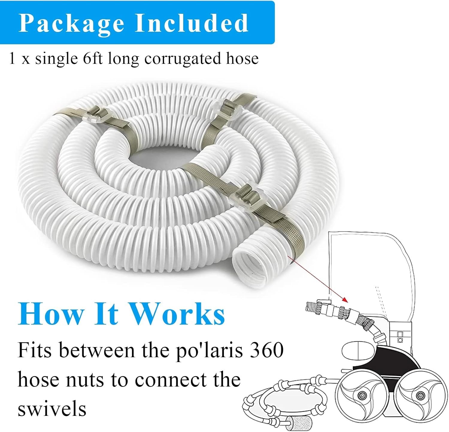 9-100-3102 Cuffless Feed Hose 6-Ft Replacement for Polaris Pool Cleaner Parts…