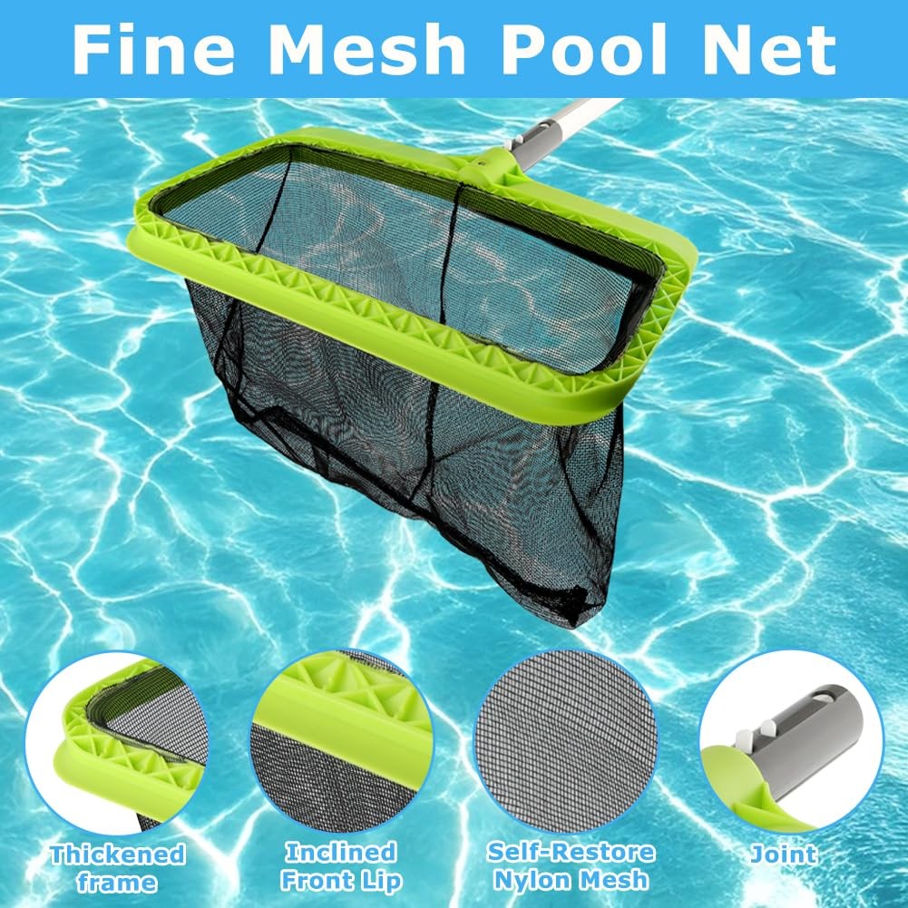 3PCS Pool Cleaning Kit -Pool Skimmer Net, 17&Prime; Aluminum Pool Wall Brush & Hand…