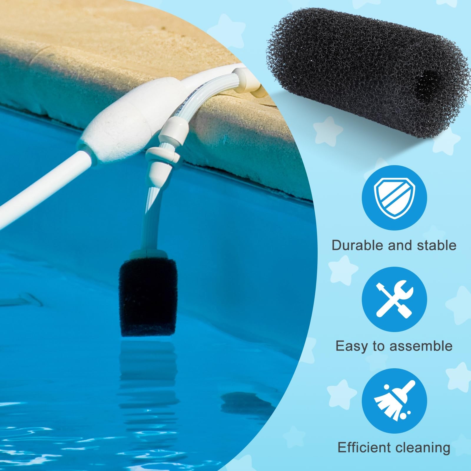 30PCS Sweep Hose Tail Scrubber Replacement Black Sponges Pool Cleaner Part Ho…
