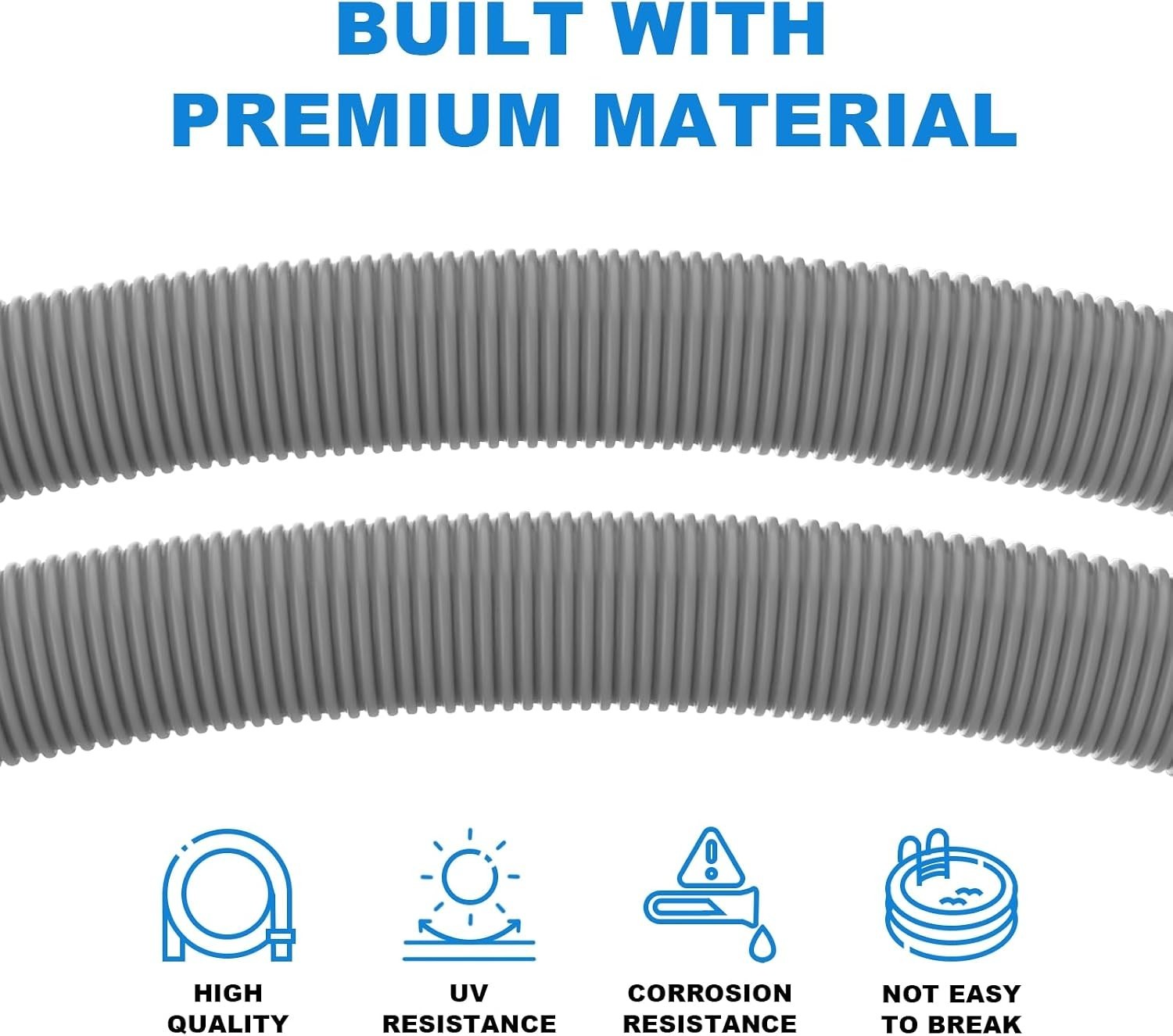 Spiral Wound Pool Vacuum Hose 40 Inch 2 Pack Gray Strong Lightweight Material