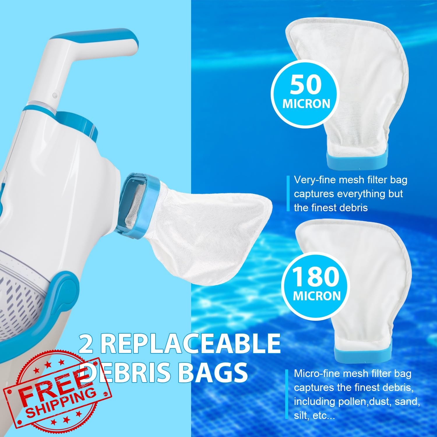 CZYBYTE Handheld Pool Vacuum Cleaner White Blue