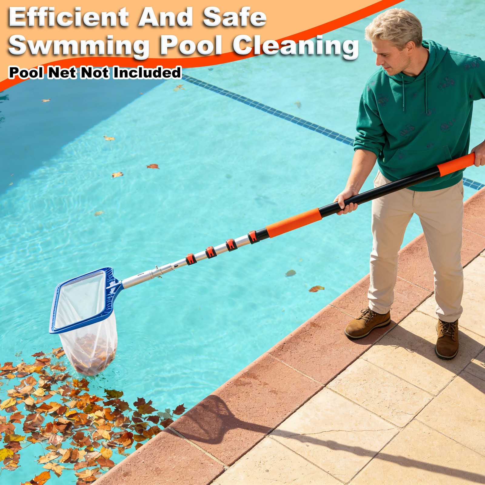 Telescopic Pool Pole 416 FT with 4 Baffle Locks for Cleaning Nets and Brushes