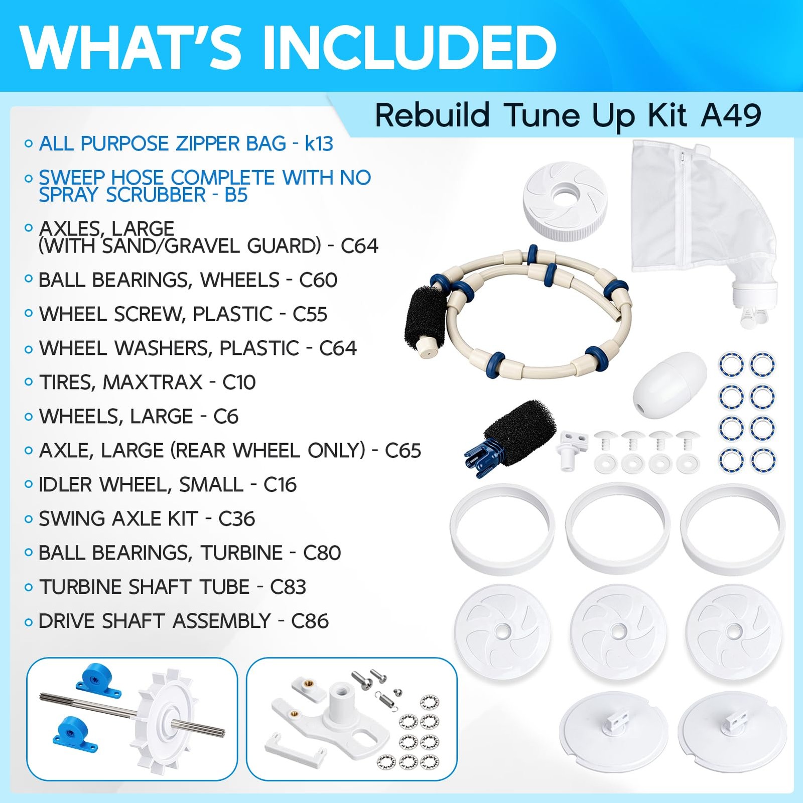 Upgraded Pool Cleaner Rebuild Repair Replacement Fit for Polaris White