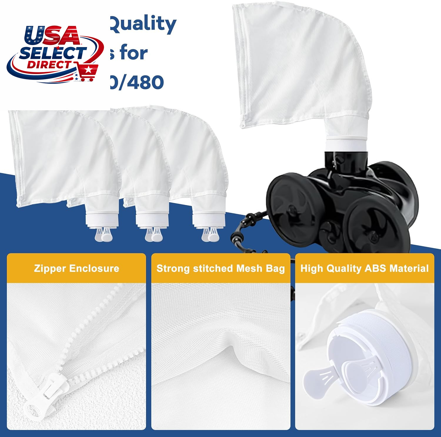 4 Pack Nylon Mesh Pool Cleaner Bags with Zipper Enclosure