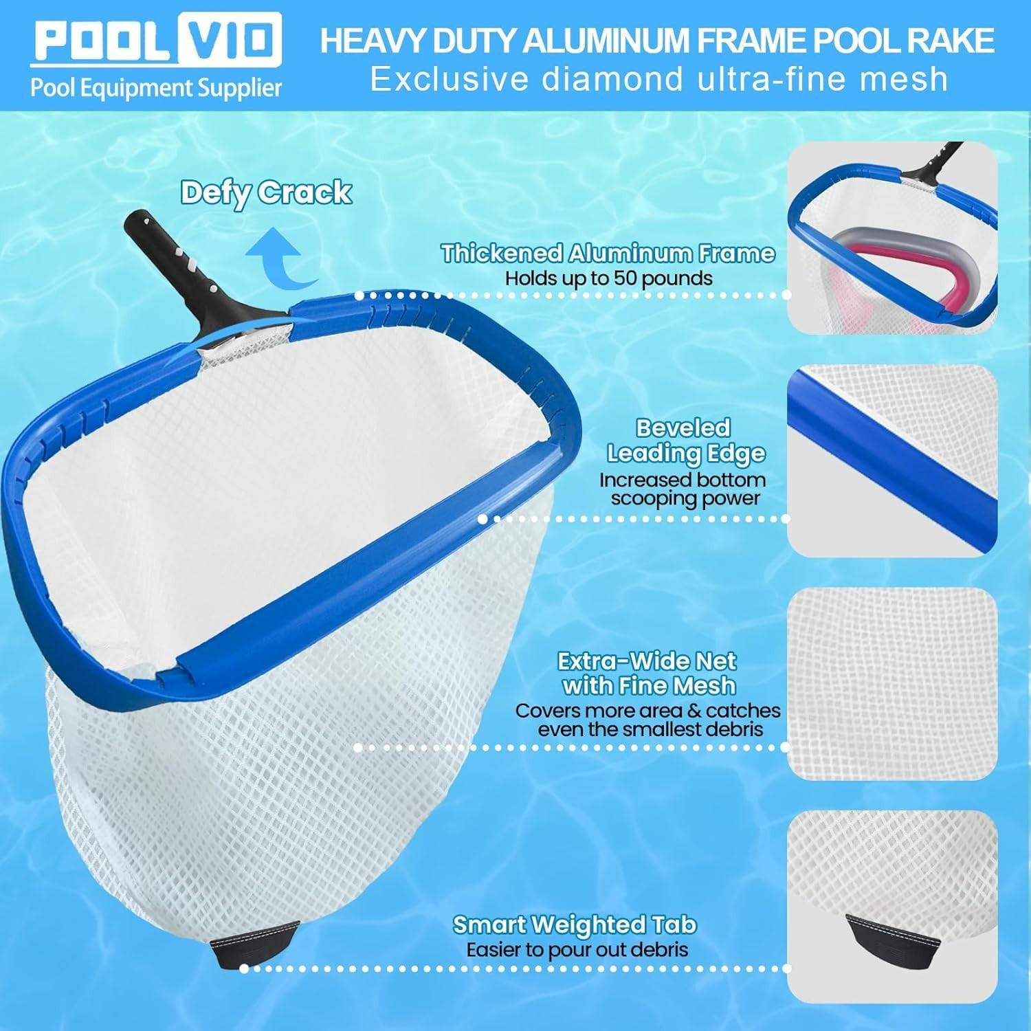 Poolvio 20&Prime; Pool Net Skimmer – Heavy Duty Leaf Net with Aluminum Frame with