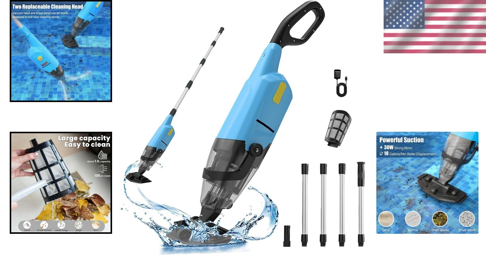 18 GPM Rechargeable Pool Cleaner – Ideal for Spas, Hot Tubs & Above Ground Pools