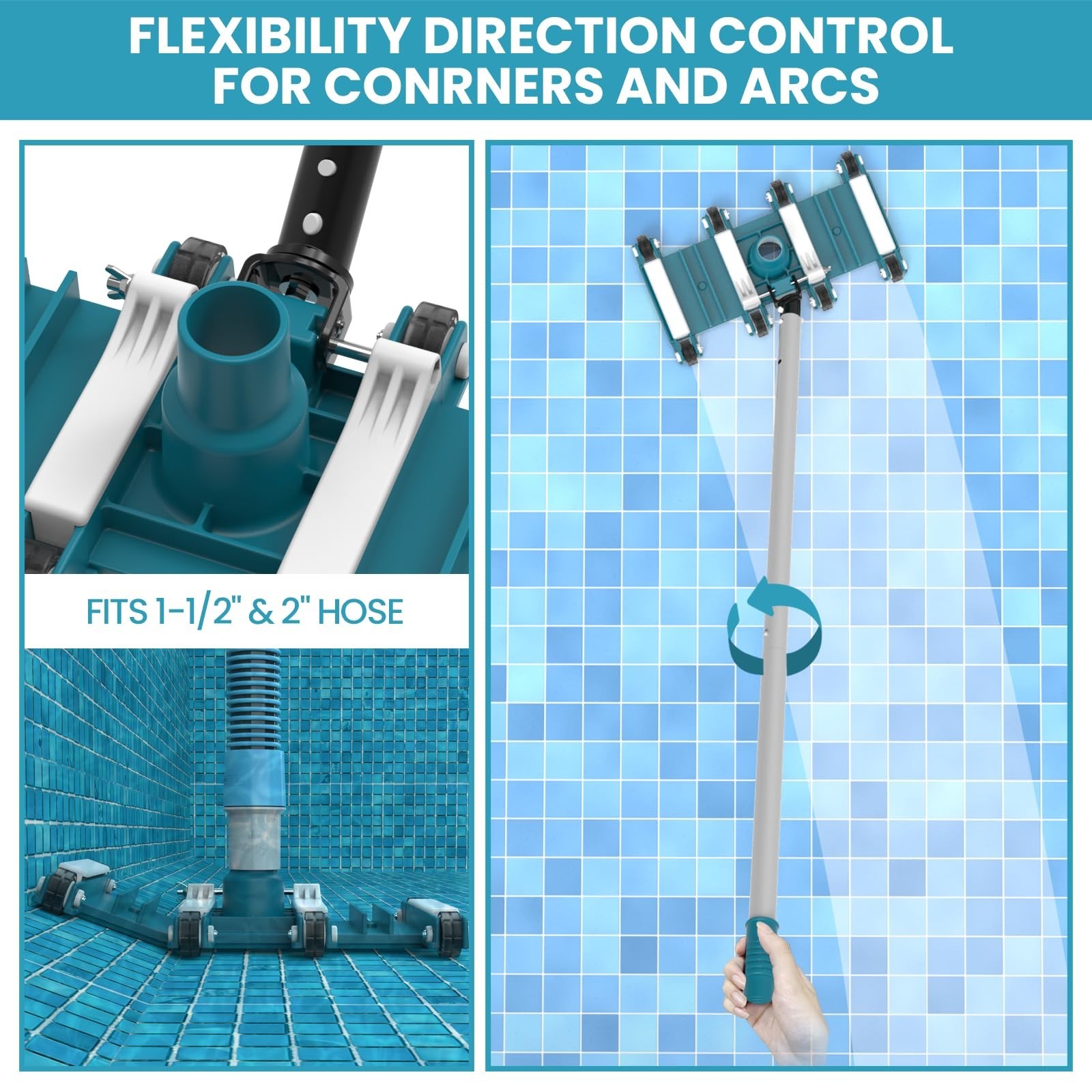 Deluxe Pool Cleaning Kit – Net, Vacuum Head & 13FT Brush Pole for Inground/Above