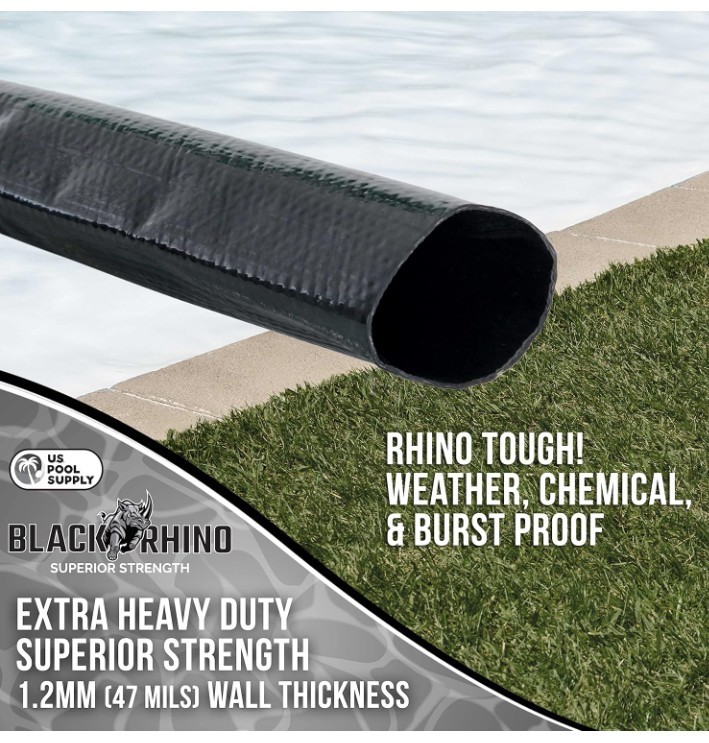 Black Rhino Heavy Duty Reinforced Burst Proof PVC Pool Hose 2in x 50ft Clamp