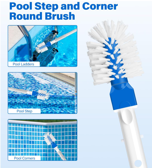 Kit 4 en 1 limpieza de piscina: red fina, cepillo, cabezal extra y asta 10 pies.