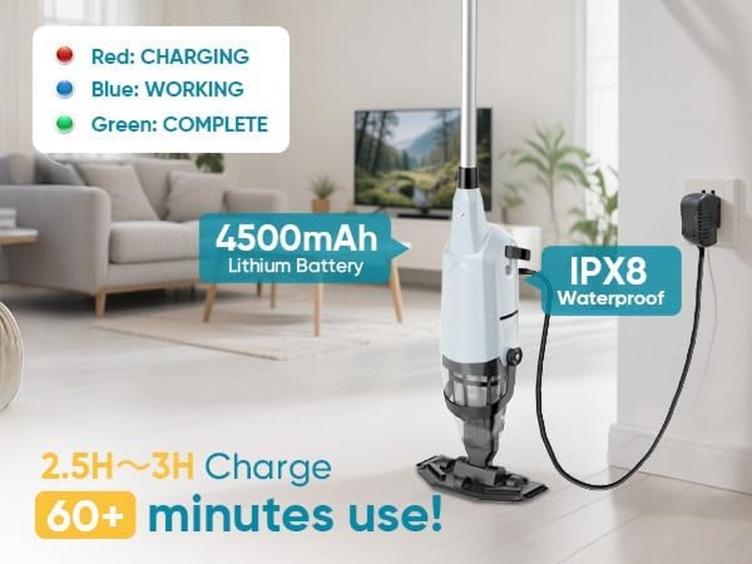 Cordless Pool Vacuum for above Ground and Inground Pools, 18 GPM Powerful Suctio