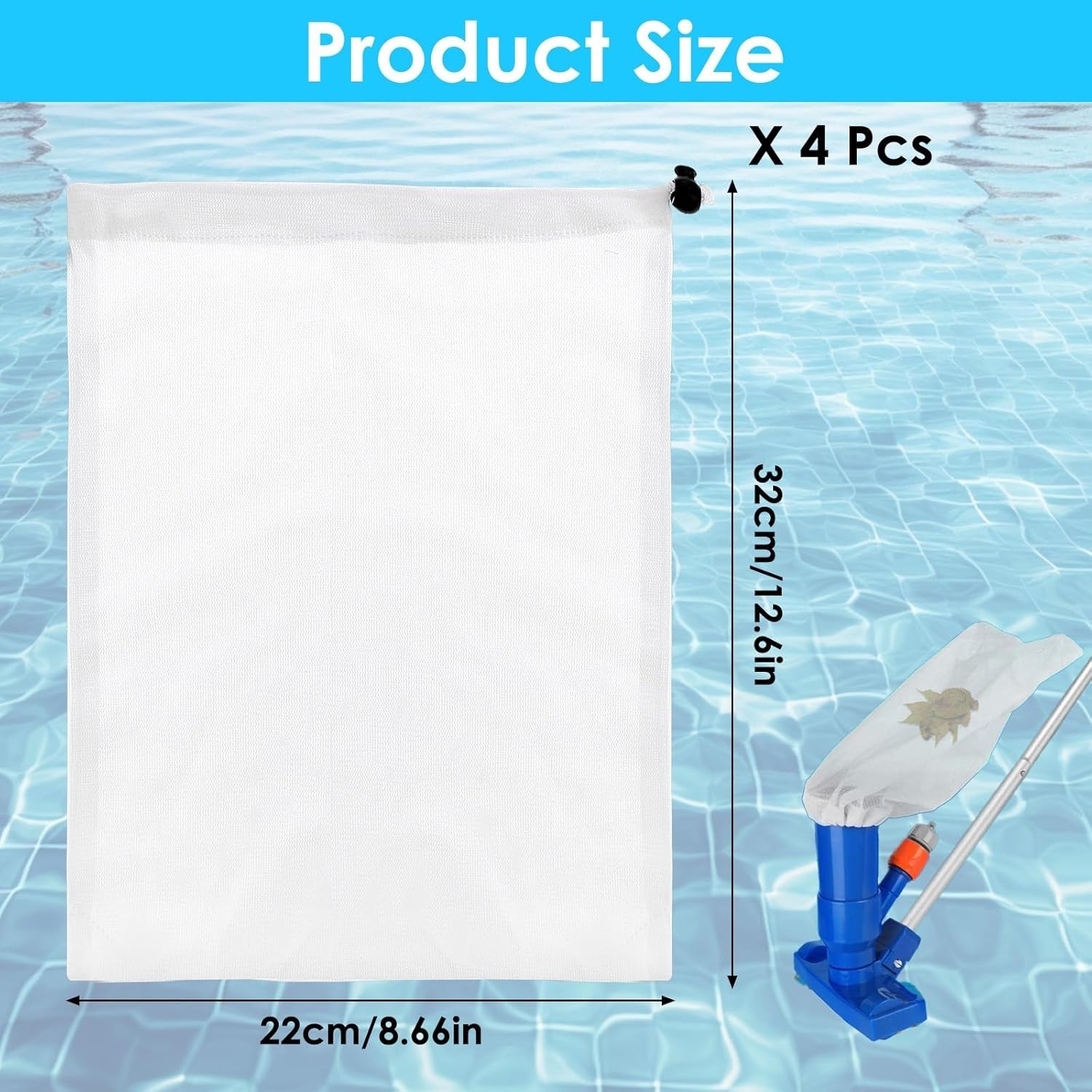 4 PCS Pool Vacuum Replacement Mesh Bag, Fine Mesh Filter Bags Pool Cleaner Bag S