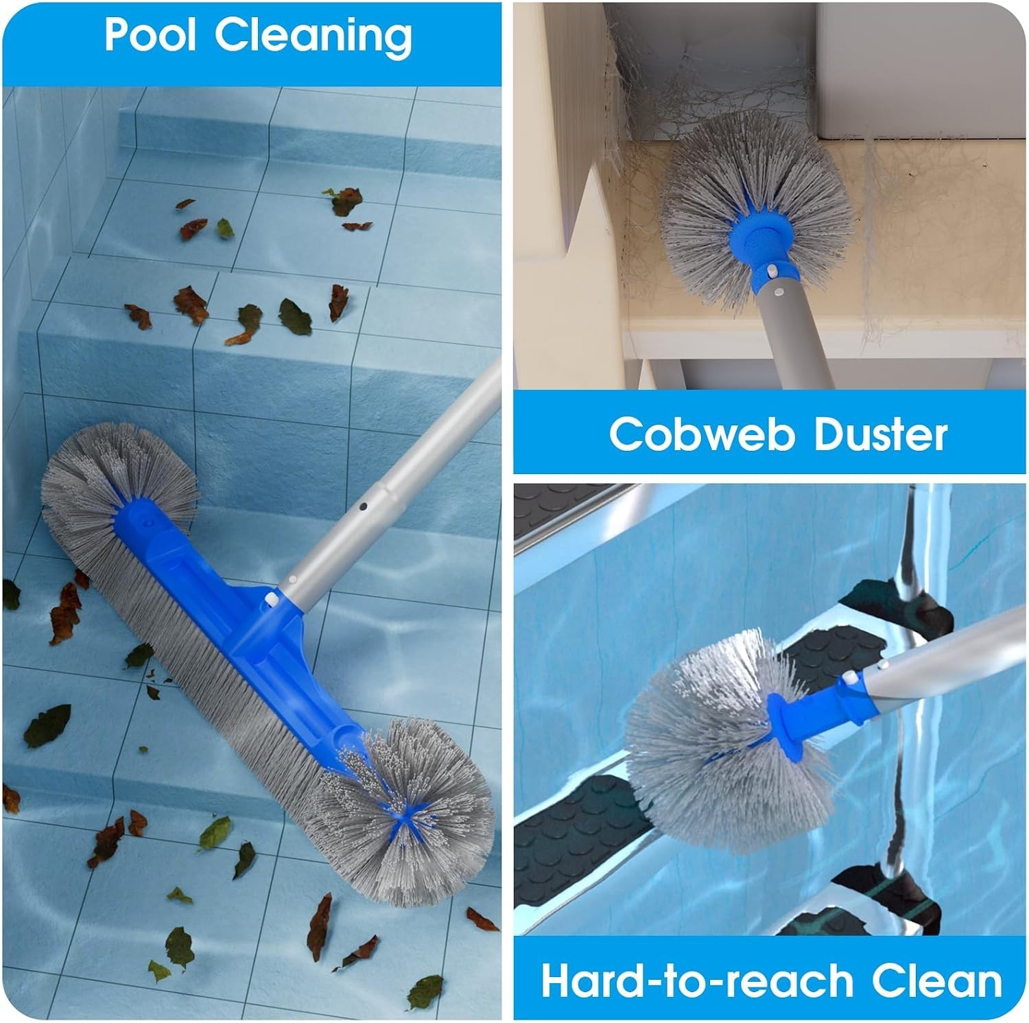 20’’ Detachable Pool Brush with 9 FT Pole & Hidden Hook – Ultimate Cleaning Tool