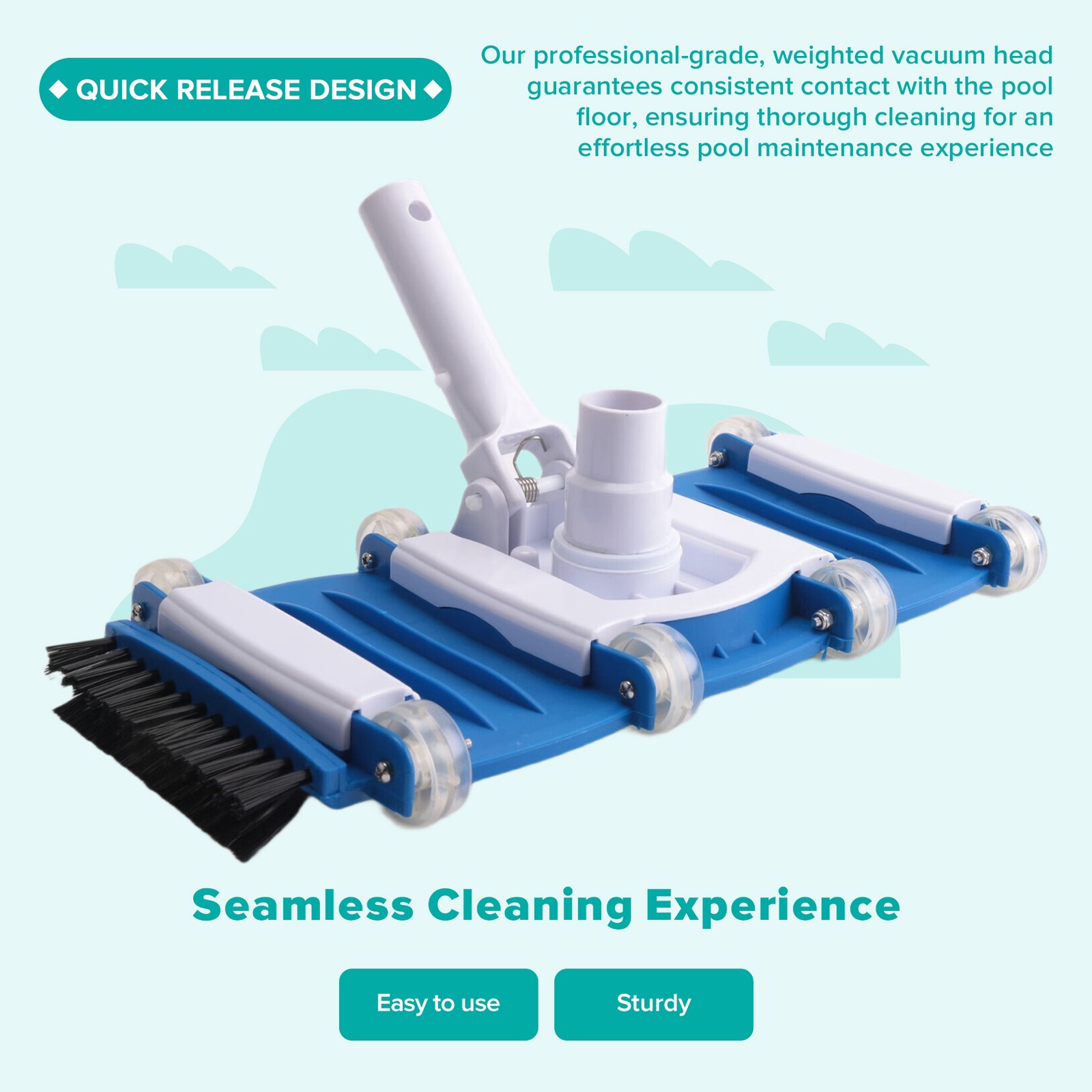 Side Brushed Pool Vacuum Head with Wheels and Swivel Handle Hose Connection3268