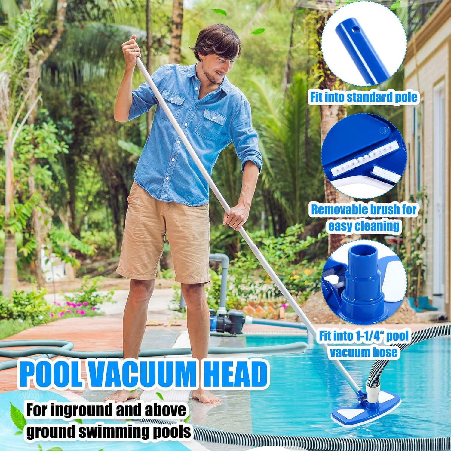 3 Pcs Pool Cleaning Kit Swimming Pool Vacuum Head Hoses 1-1/2&Prime; X 30Ft with Swive