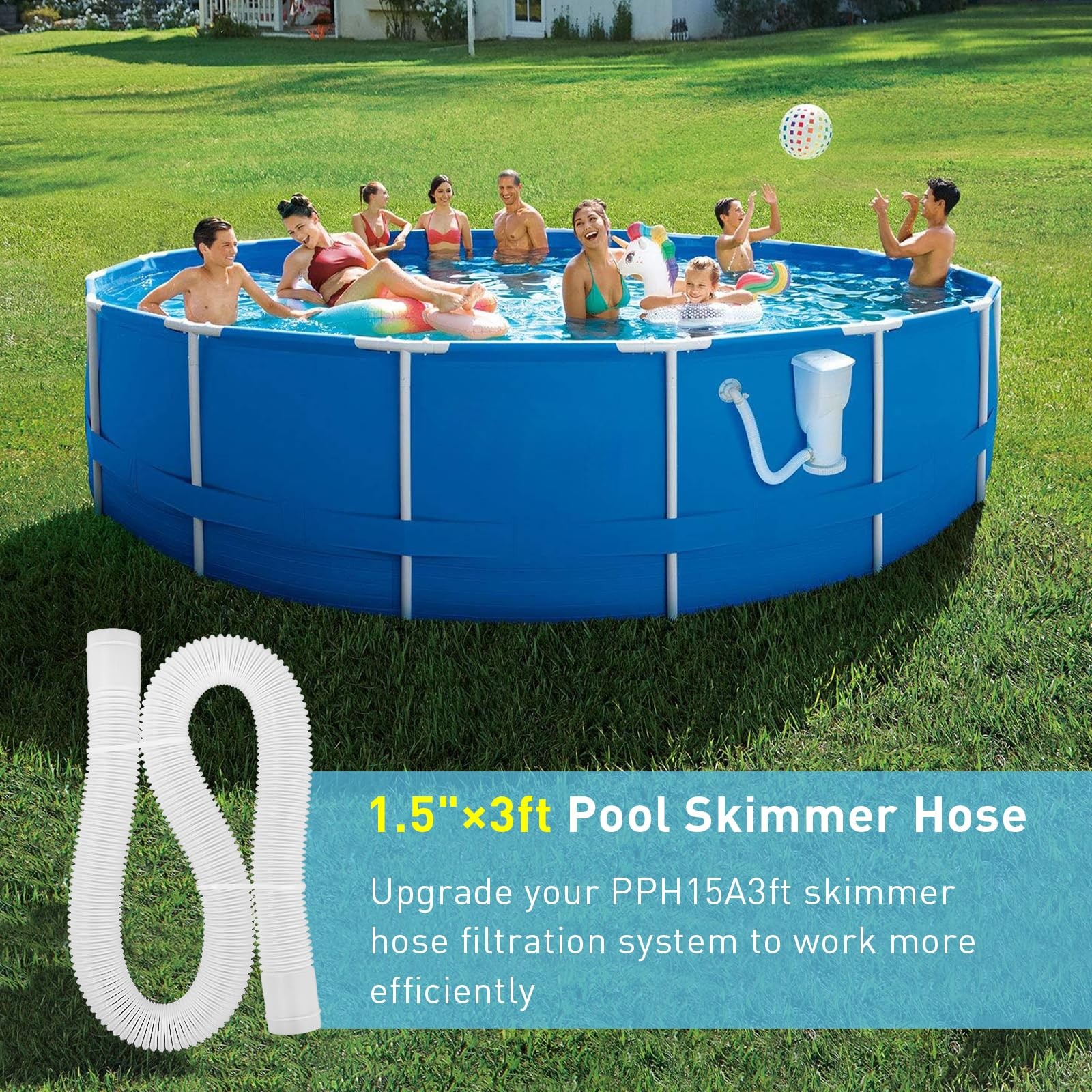 1.5 inch x 3ft Pool Skimmer Hose Replacement for x 3 feet, White