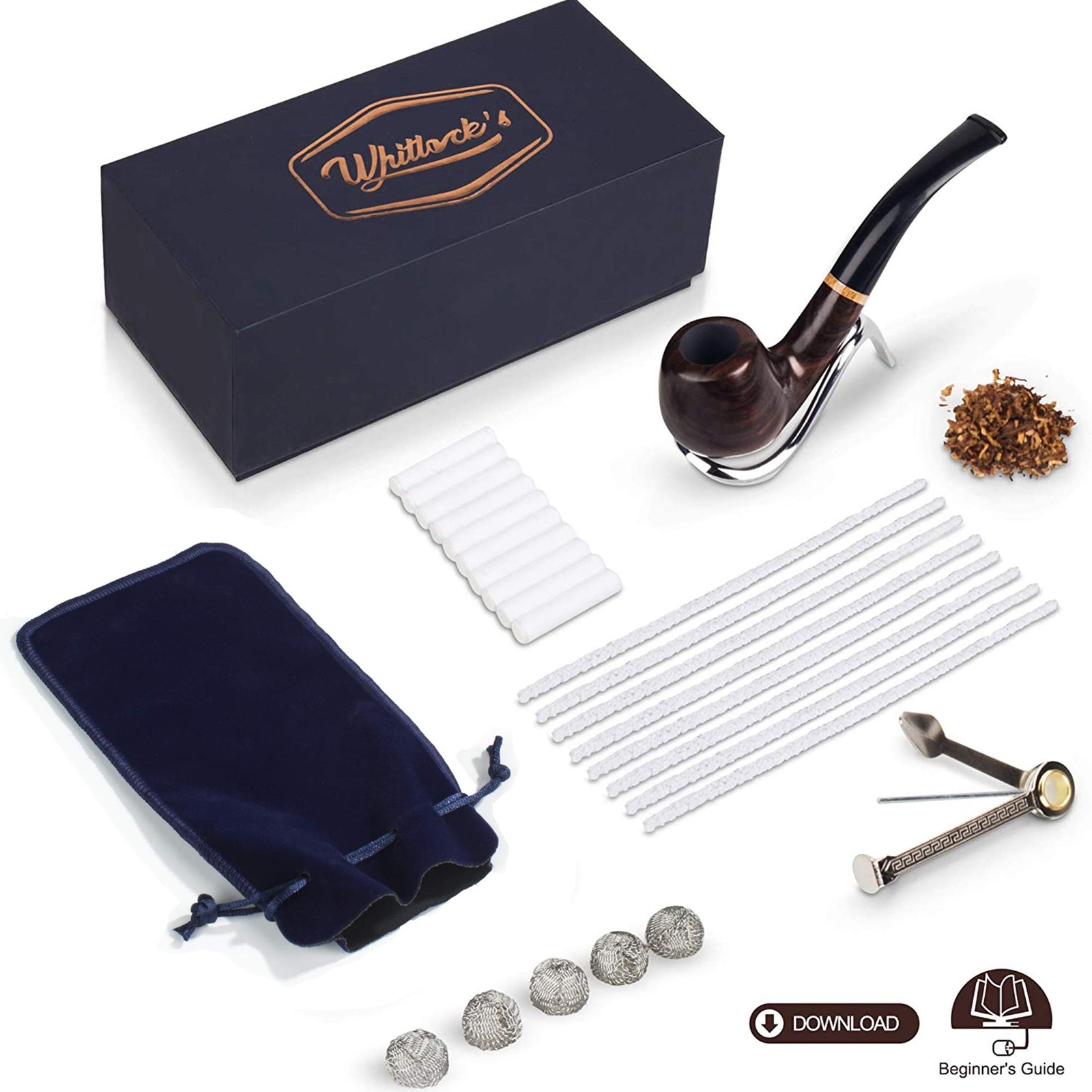 Whitluck&rsquo;s Tobacco Pipe Handmade Wood Smoking Pipe Beginner Gift Set Kit