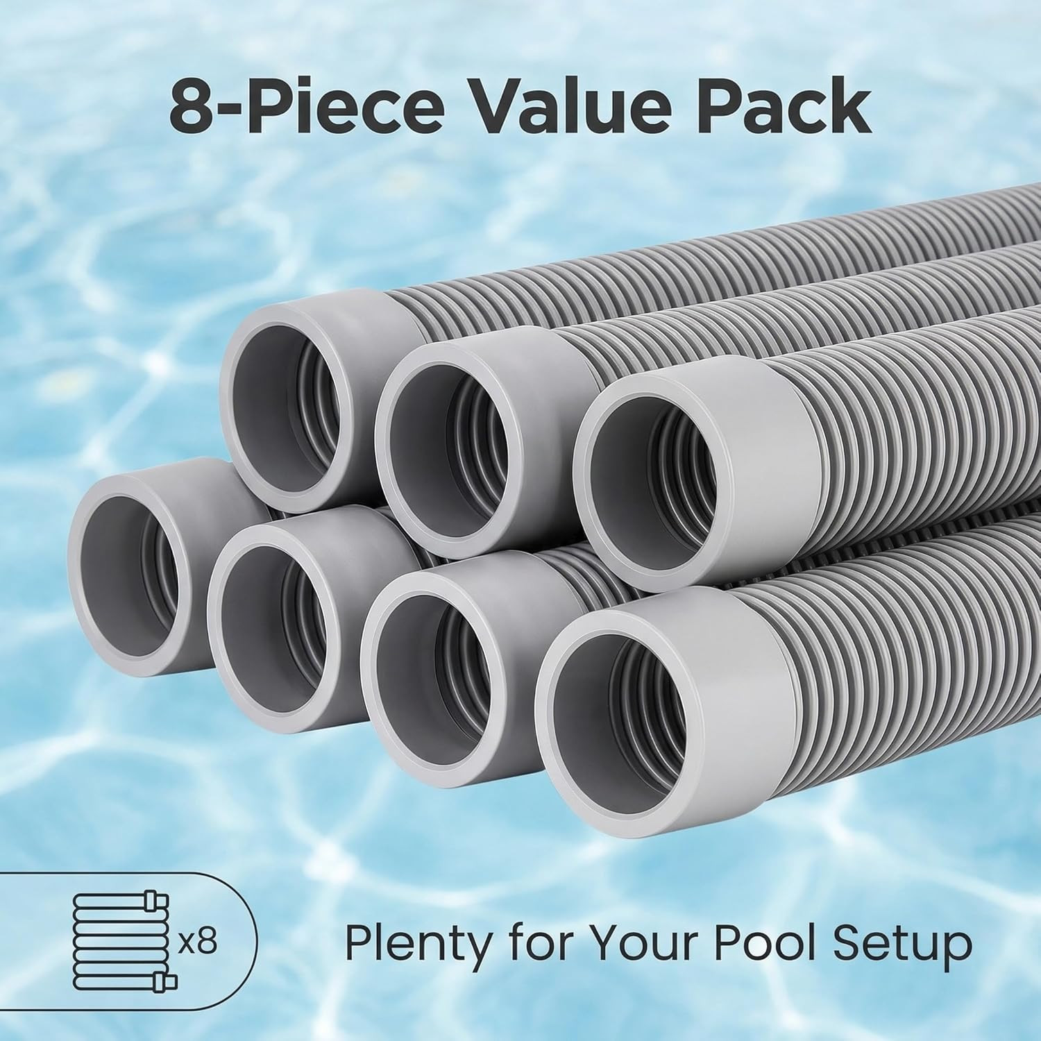 Pool Cleaner Hose Replacement – 1.5 Inch 8-Piece Universal Swimming Pool Vacuum