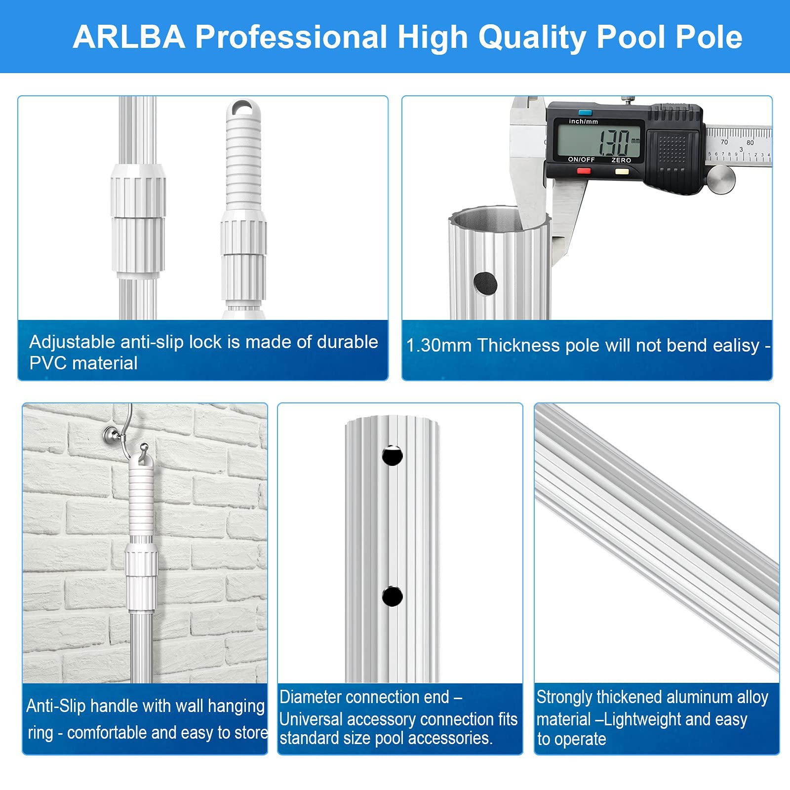 Upgraded Professional 16.5 Feet Swimming Pool Pole Telescopic Aluminum Thicke…