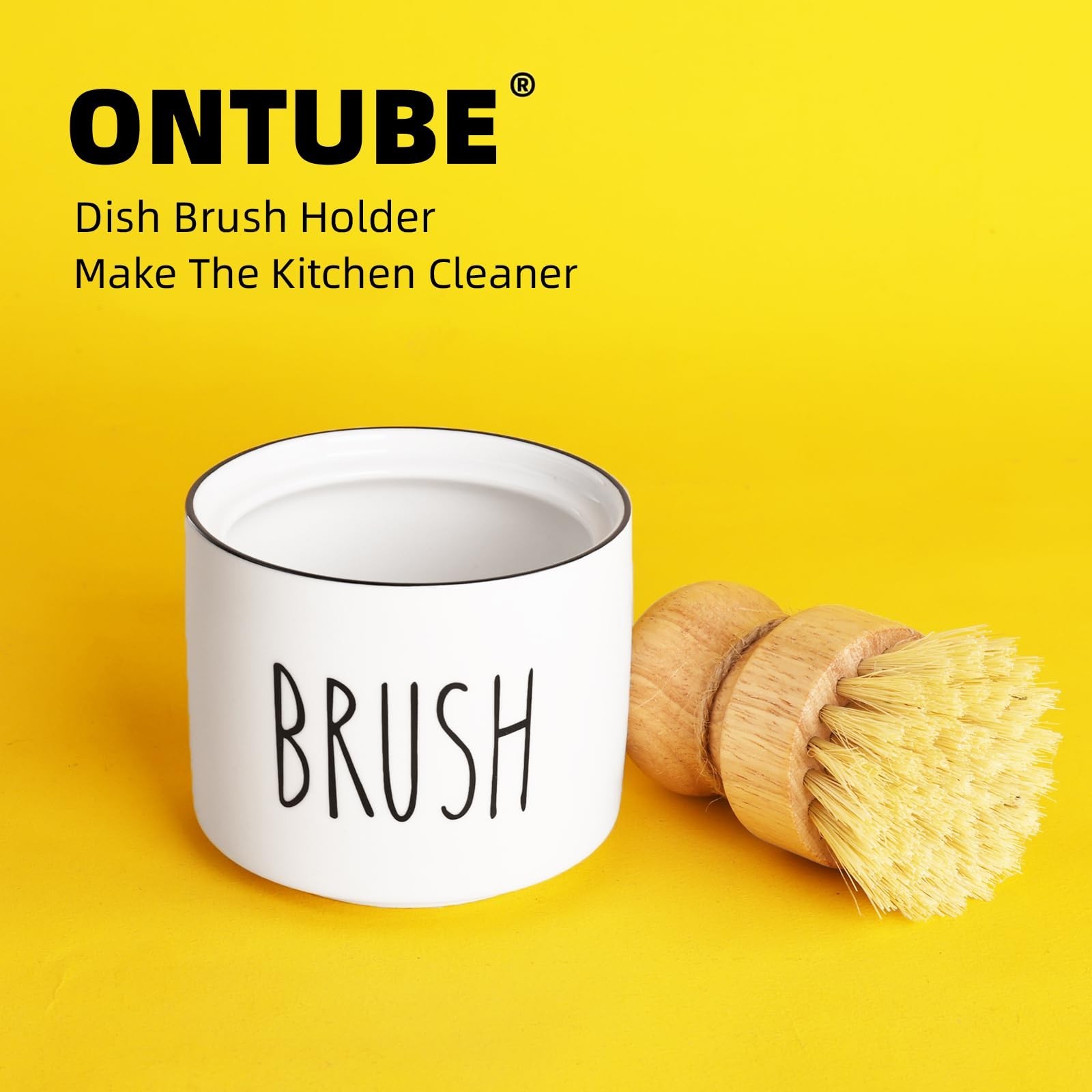 ONTUBE Ceramic Dish Brush Holder, Farmhouse Scrub Brush Holder Dishwashing Br…
