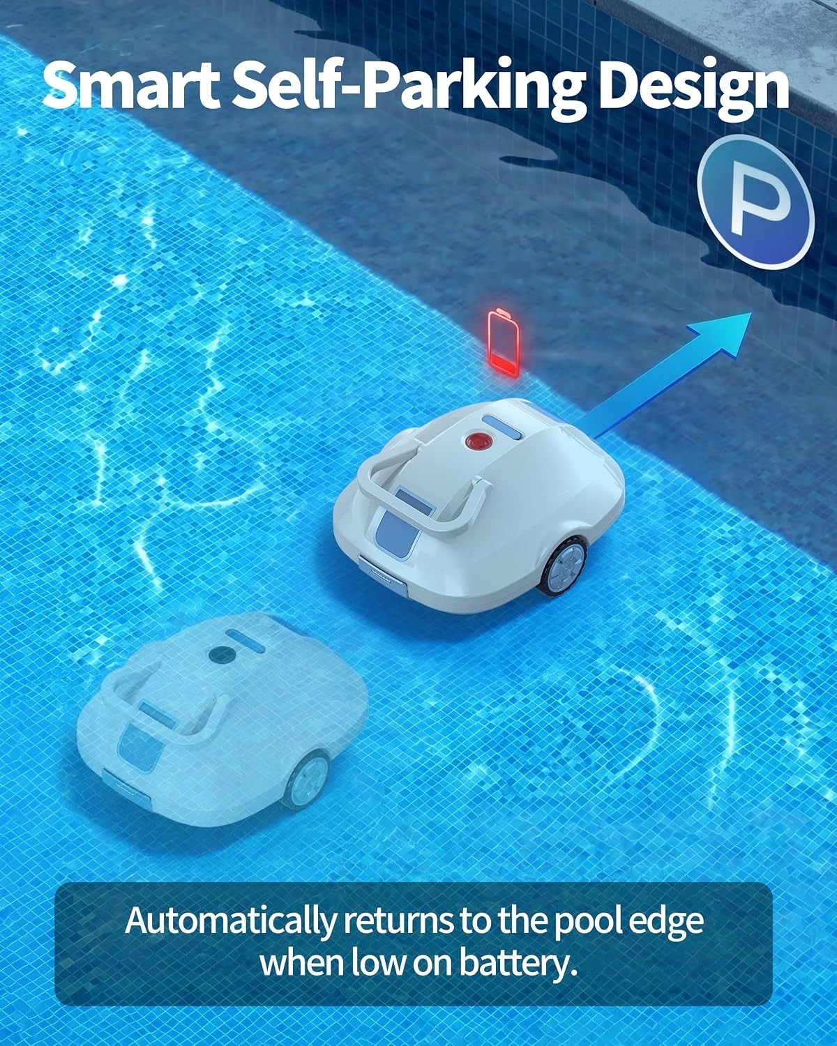 Advanced Automatic Pool Cleaning Robot for Above & Inground Pools, White Finish