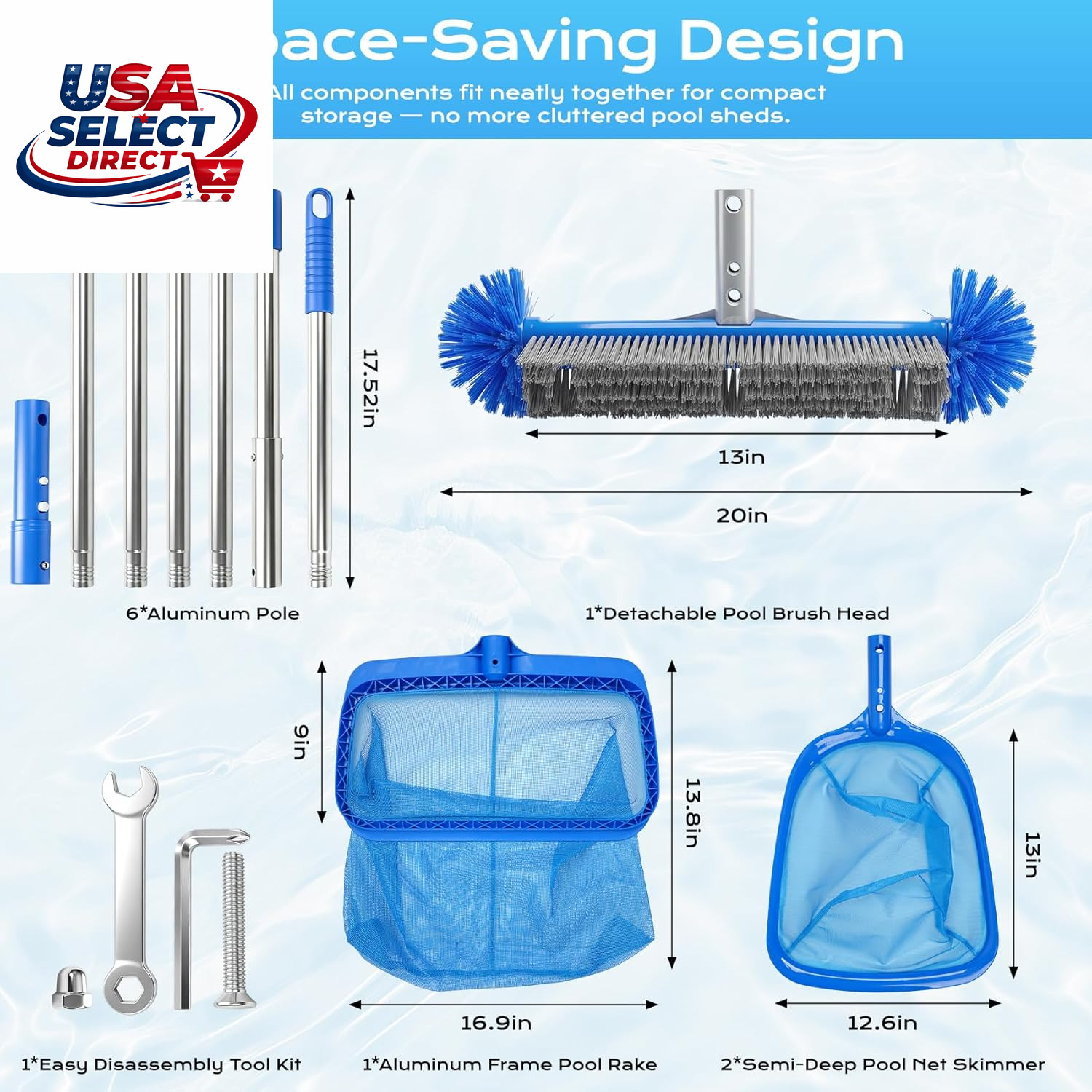 Pool Cleaning Kit with Telescopic Pole & Dual Skimmers – Premium Accessories