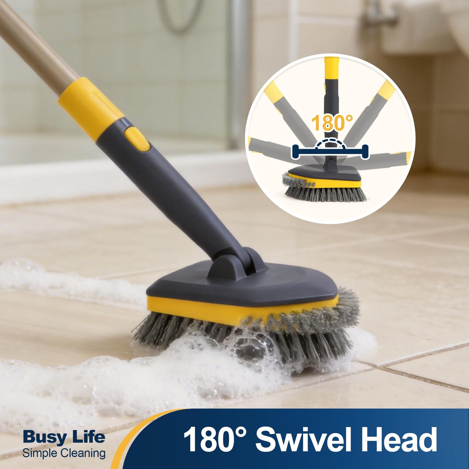Tub Tile Scrubber Brush 2 in 1 Cleaning Brush Telescopic Pole Stiff Edge Bris…