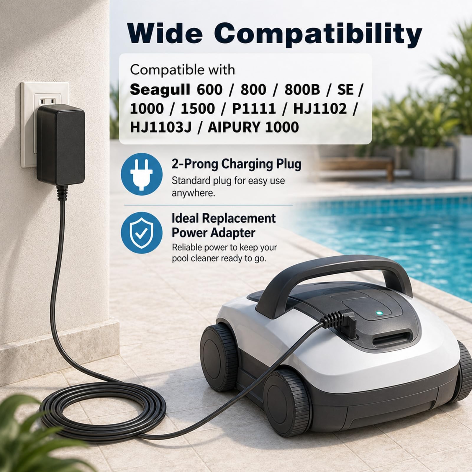 12.6V 2-Pin Power Adapter Charger for Aiper Seagull Pool Vacuum SE 800B 600 1…