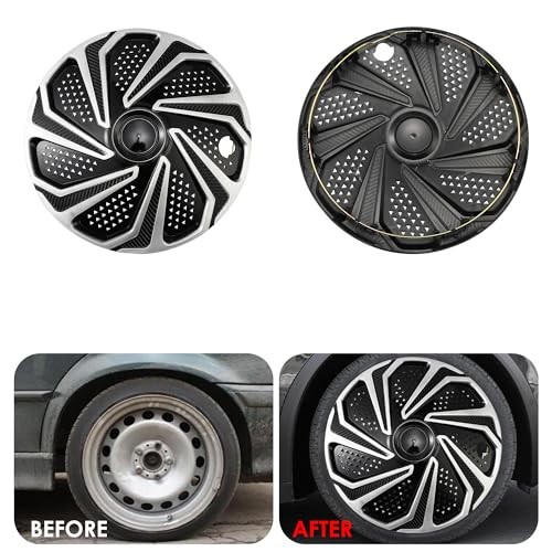 Hubcap Wheel Cover Replacement Kit 15&Prime; Hub Caps – Black with Silver – 15&Prime; Grid