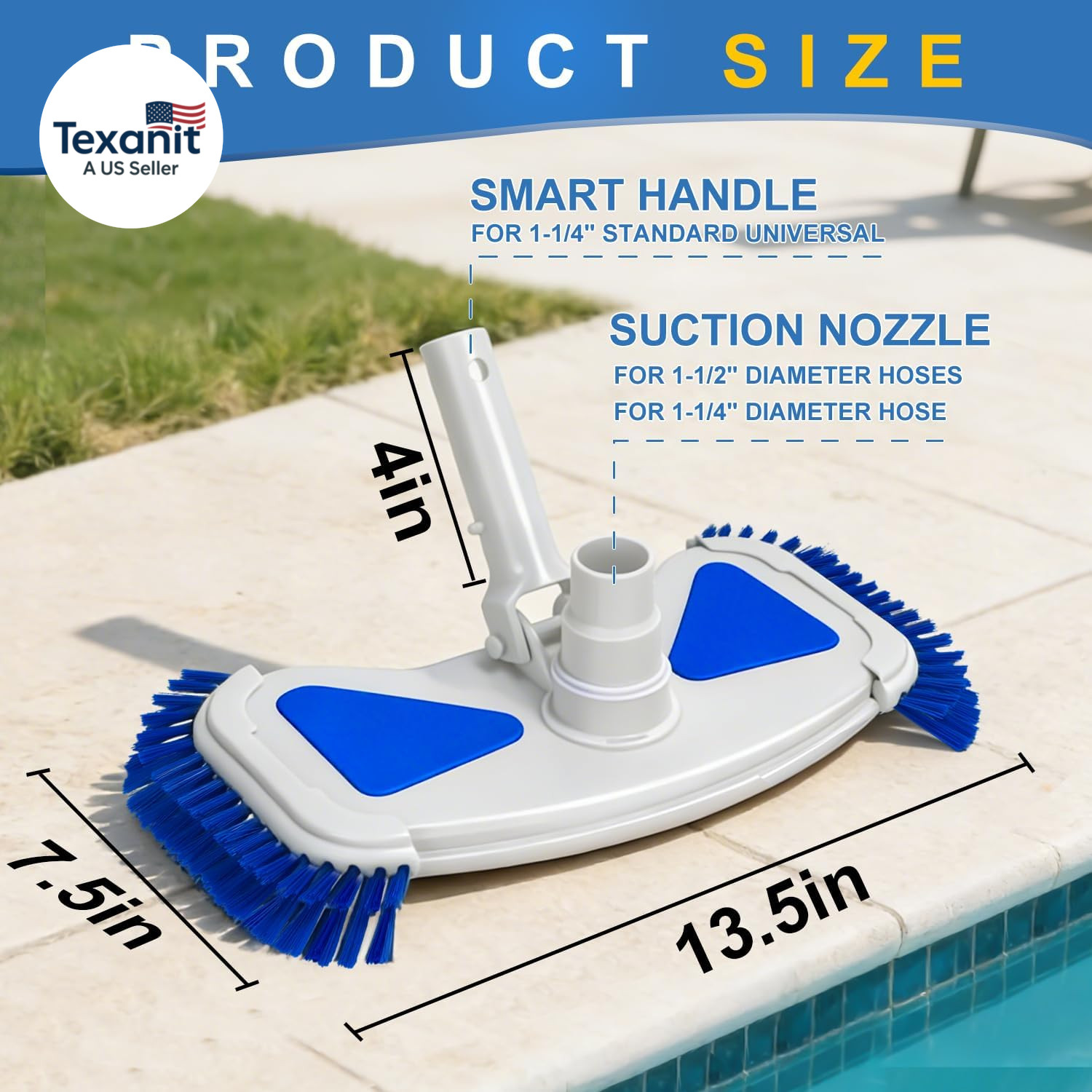 Weighted Pool Vacuum Head with Side Brushes, 13.5&Prime; Deluxe Manual Pool Cleaner He