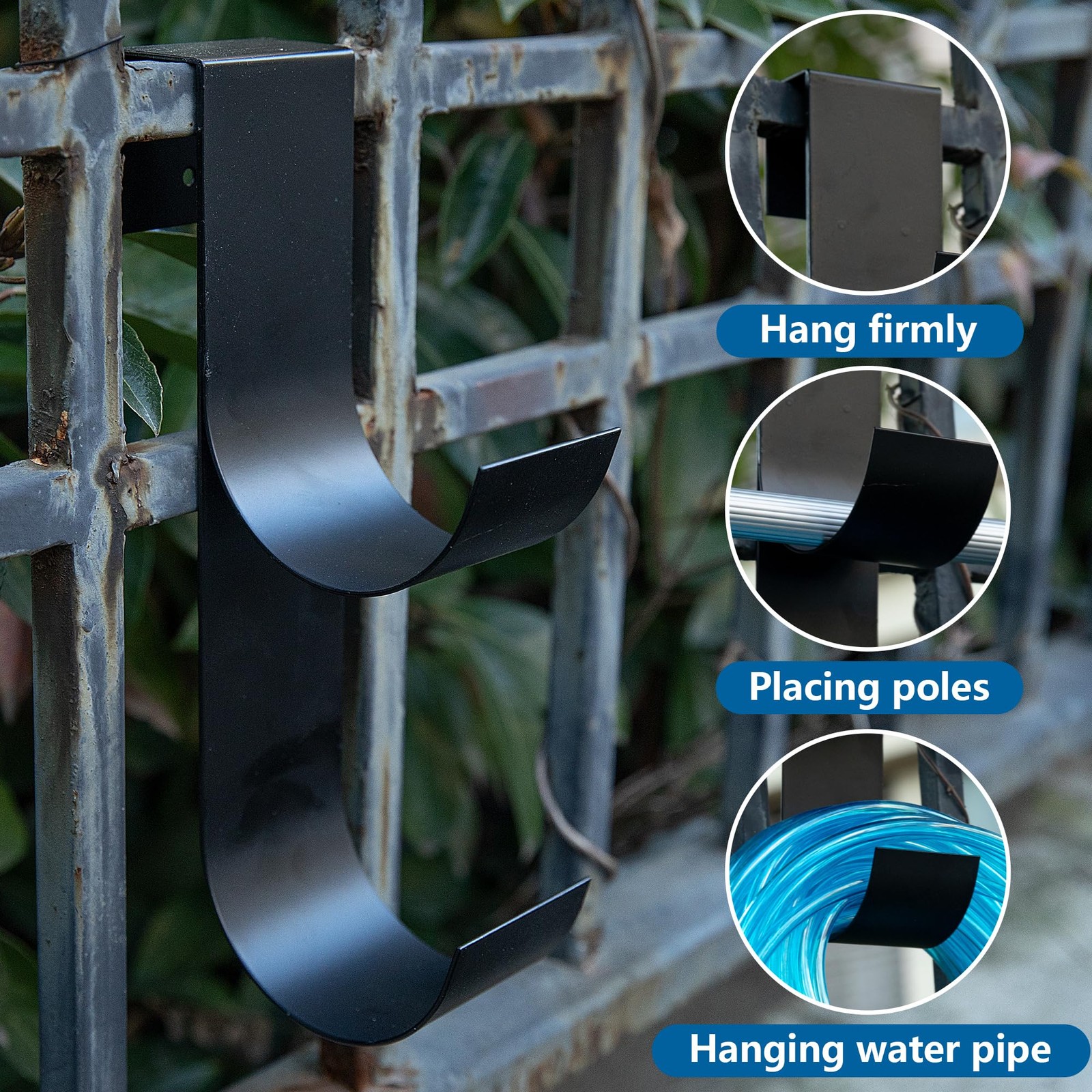 4 Pcs Pool Fence Hooks for Pool Equipment, Black Heavy Duty Fence Hooks for P…