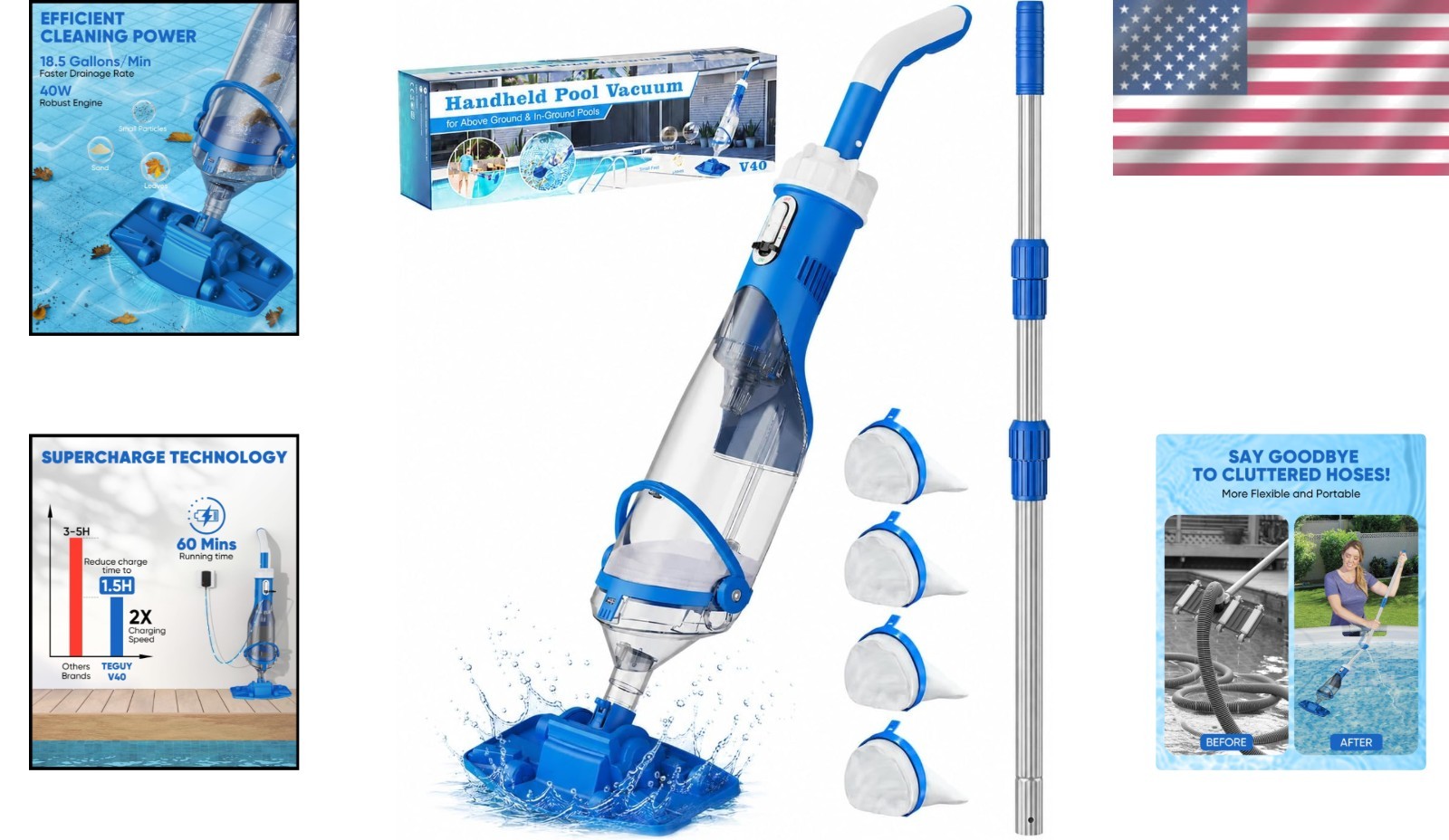 Lightweight Cordless Pool Vacuum – Supercharge Tech & 60 Minutes of Cleaning