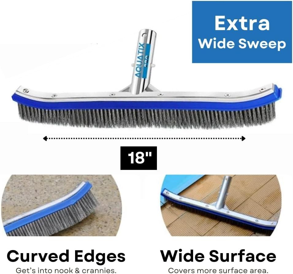 Pool Brush Head, 18&Prime; Heavy Duty for Cleaning Walls & Floors, Stainless Steel …