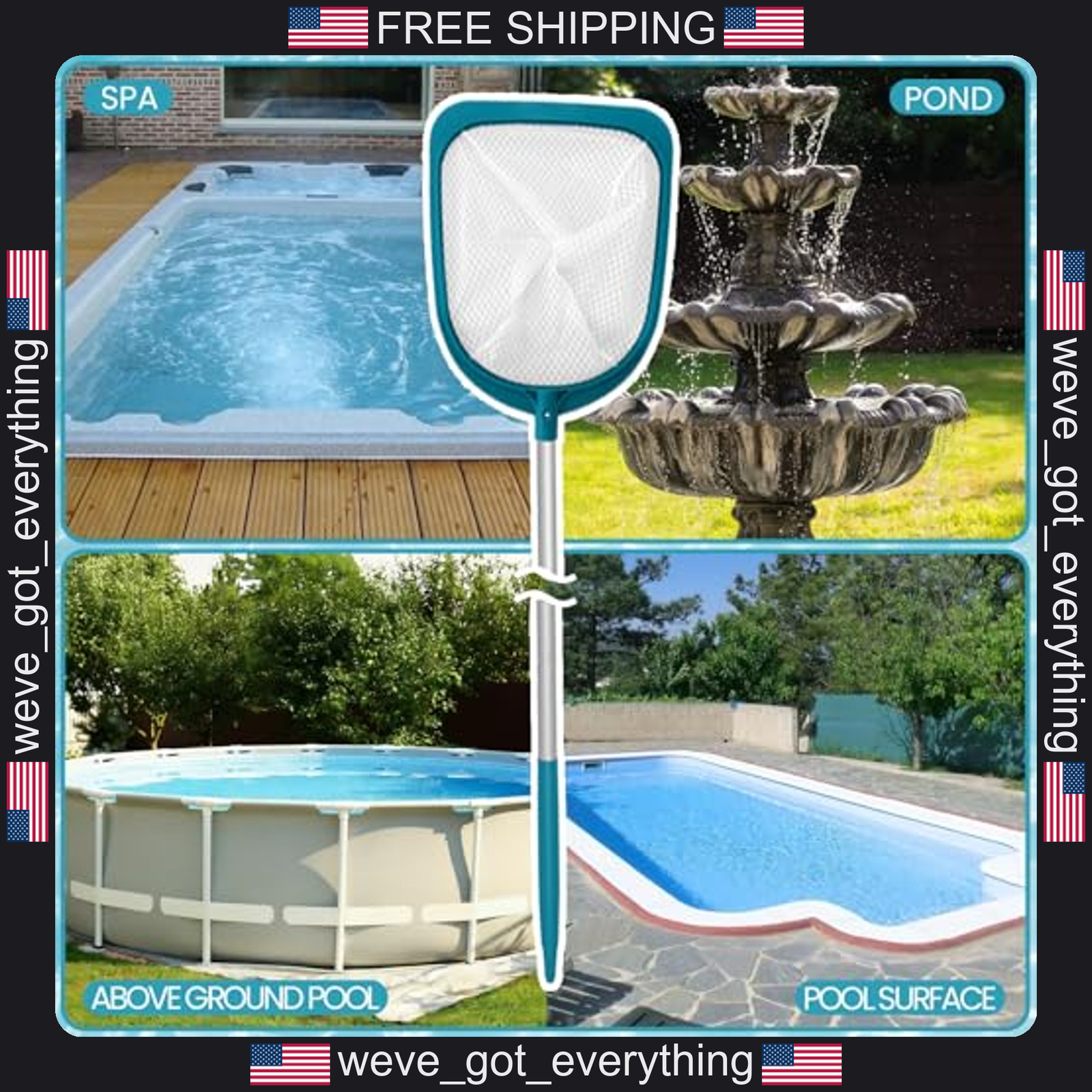 Pool Skimmer Net with Adjustable Aluminum Pole for Debris Removal