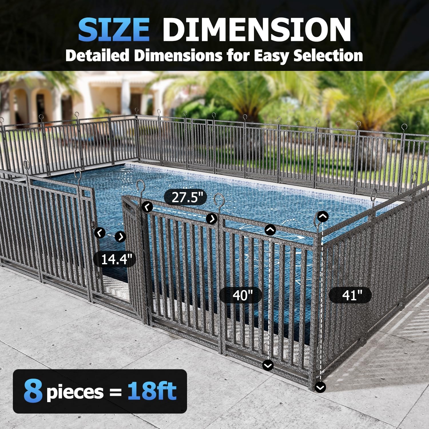 Pool Fence 110ft x 40in 42 Panels 6 Gates Safety Barrier Black-Silver
