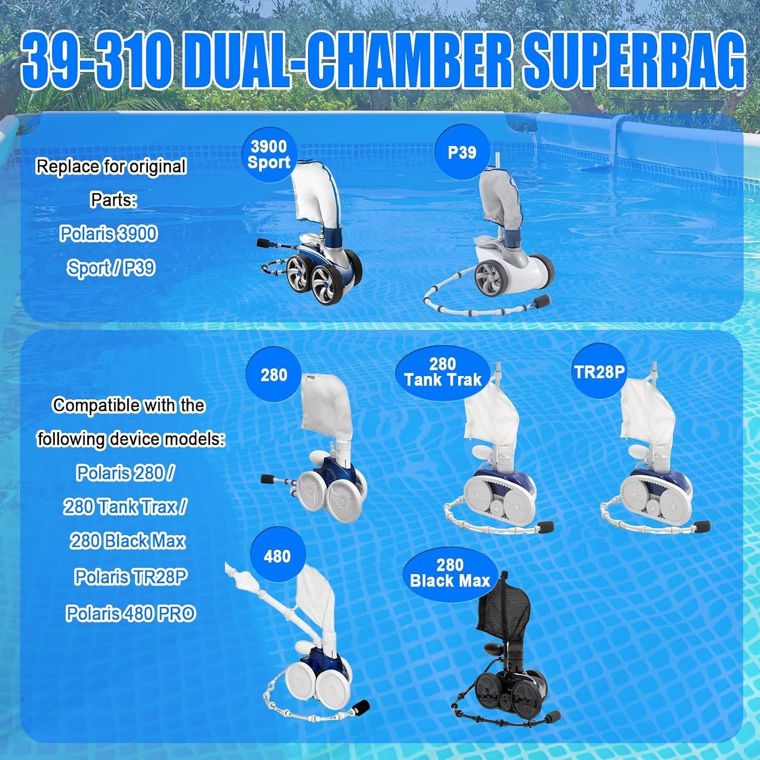 Zipper Bag Compatible with Polaris 3900 Pool Cleaner, accommodate 5 Liters Ca…