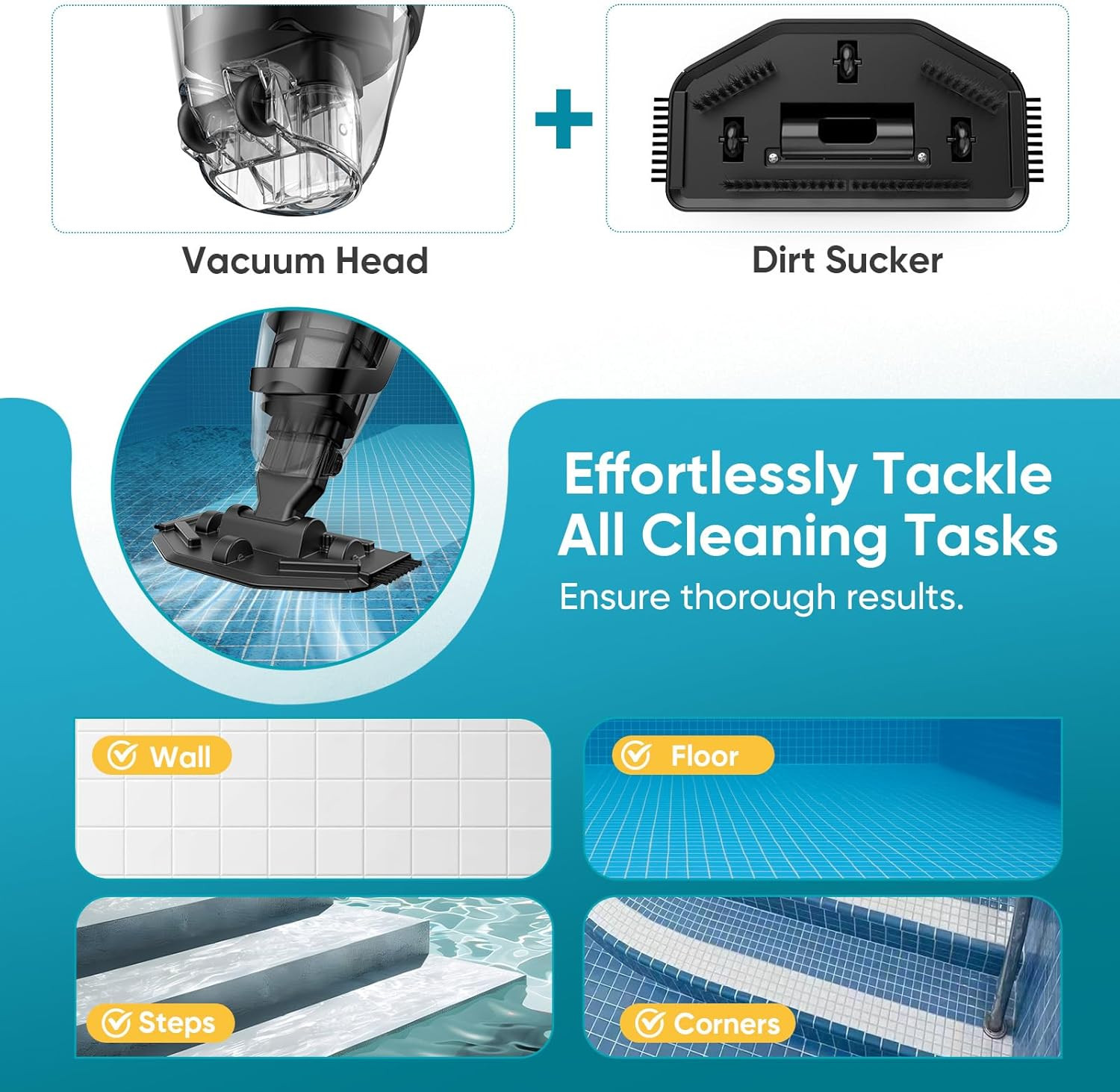 Cordless Pool Vacuum for above Ground and Inground Pools, 18 GPM Powerful Suctio