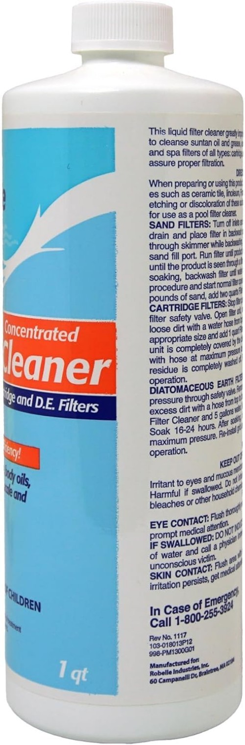 Liquid Pool Filter Cleaner – 1 Quart, Cleans Sand, Cartridge, D.E. Filters