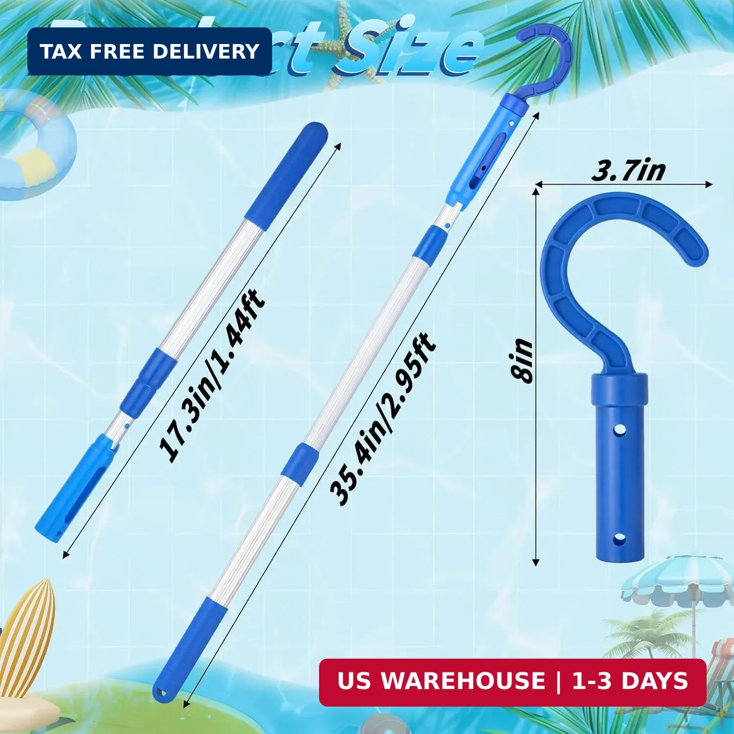 Hushee Hook for All Robotic Pool Cleaner with 45 » Telescopic Aluminum Pole Deep