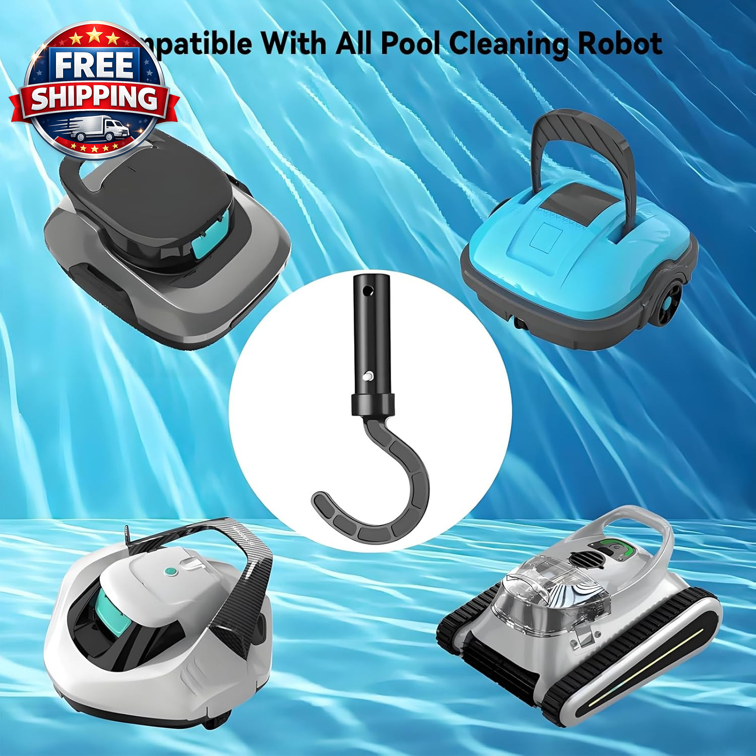 Hook for Robotic Pool Cleaner, Attaches to Telescopic Poles for above Ground and