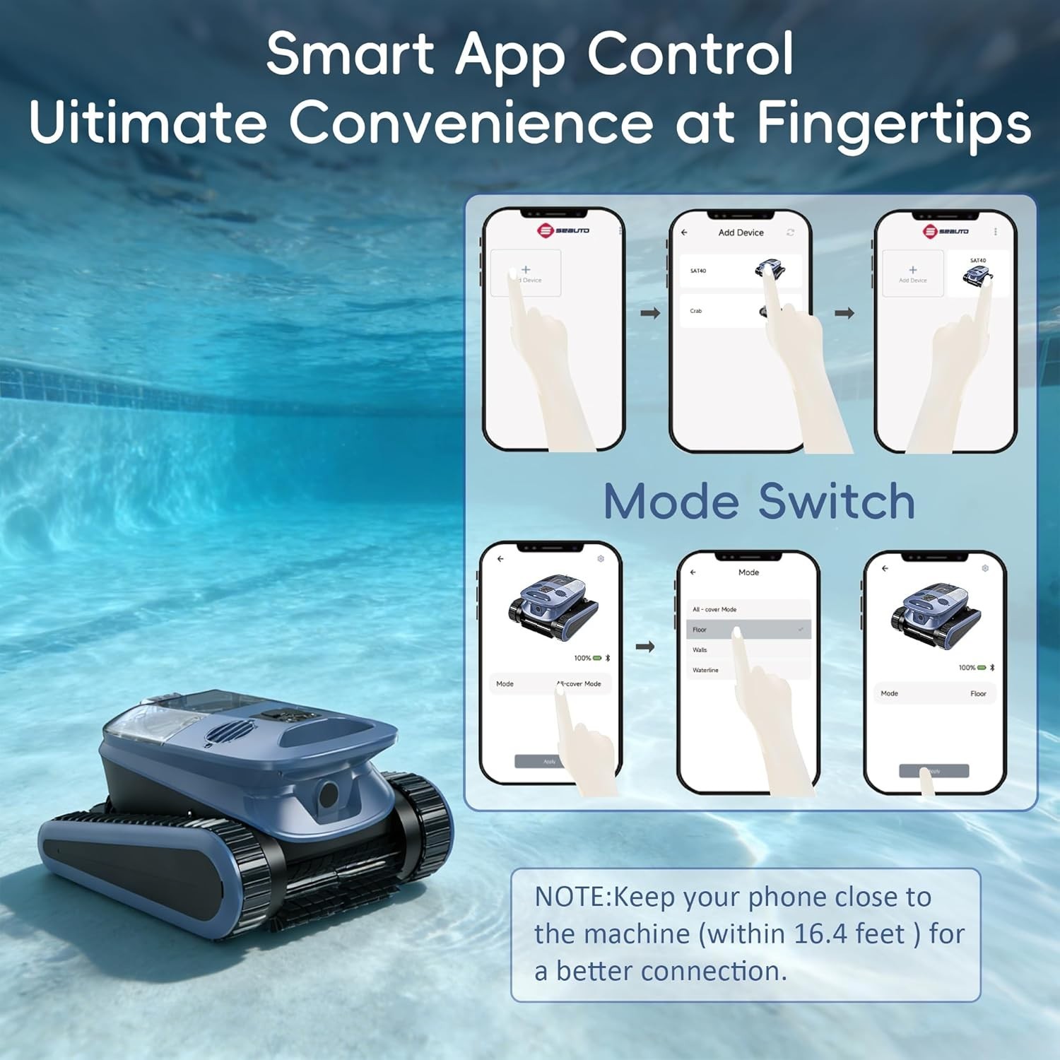 SEAUTO (2026 New) Cordless Robotic Pool Cleaner 4H Wall-Climbing Up to 3230Sq.ft