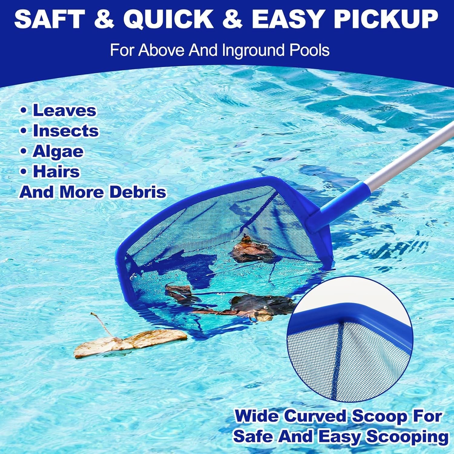 Pool Skimmer – Pool Skimmer Net with 5 Section Adjustable Telescopic Aluminum…