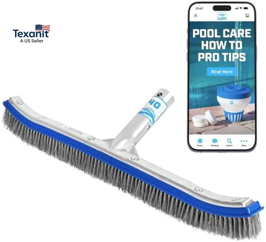 Heavy Duty Pool Brush – 18-Inch Extra-Wide Metal Brush Head with Stainless Steel