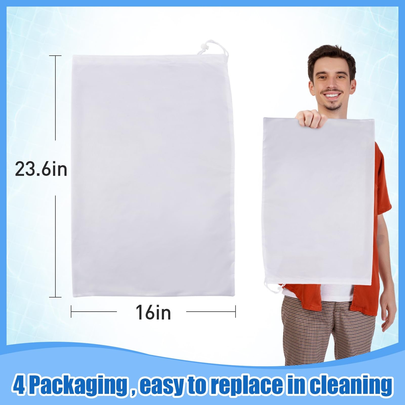 HighDensity Fine Mesh Vacuum Pool Cleaner Bags 16&Prime; x 24&Prime; 4 Pack