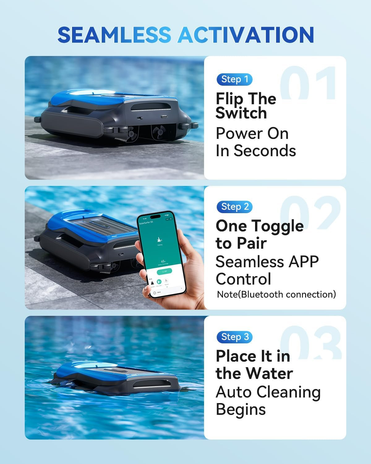 Smart Solar Pool Skimmer Robot with APP Control for Inground & Above Ground Pool