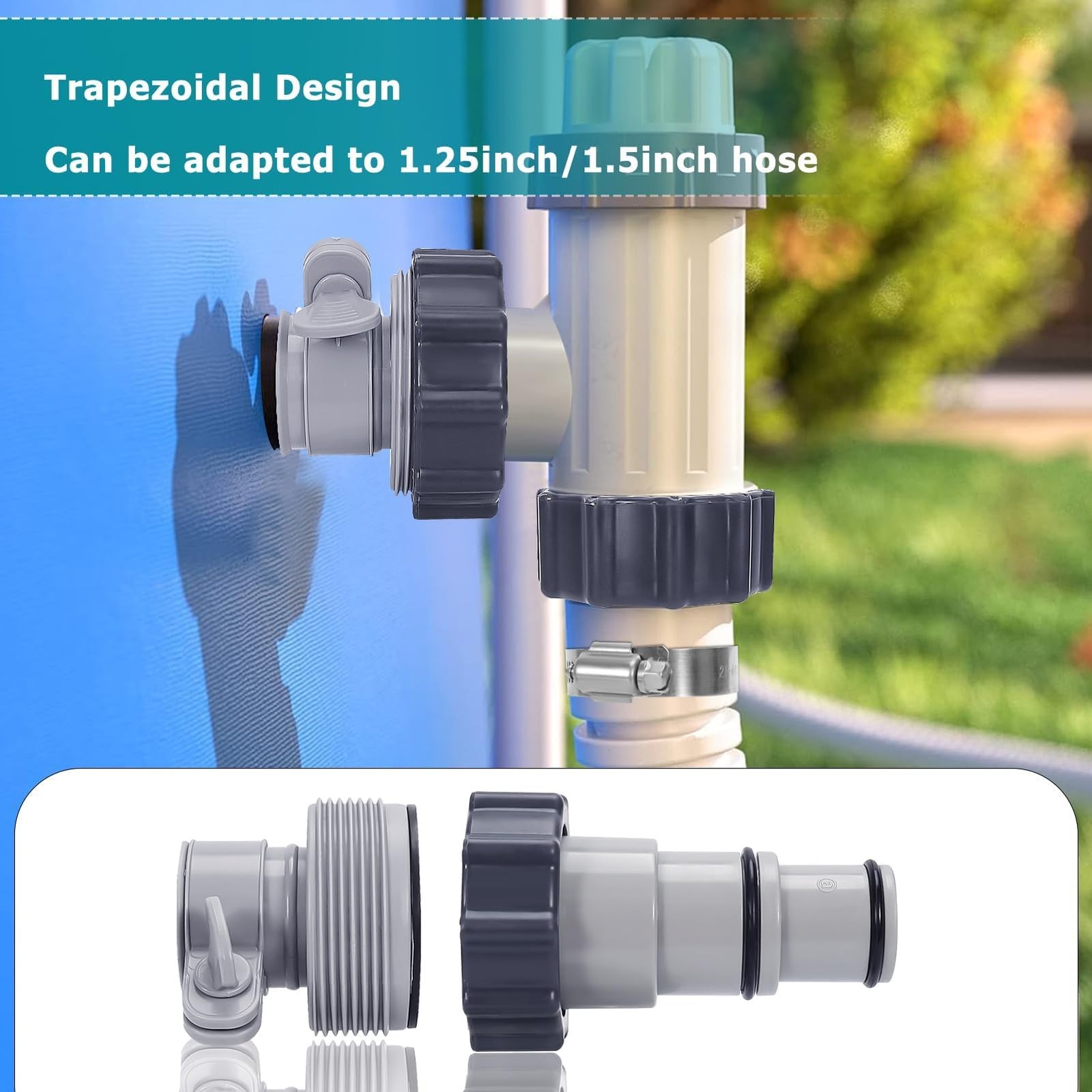 Pool Hose Adapter Type A & B for 1.25 and 1.5 Inch 2 3/8 inches, Grey, Black