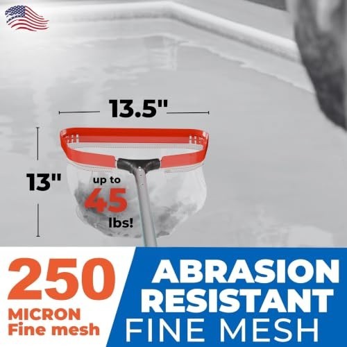 Pool Silt Net 13.5 Inch Fine Mesh 250 Micron Smooth Glide Aluminum Handle