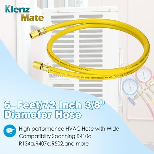 2026 Upgraded 3/8&Prime; HVAC Vacuum Hose,72&Prime; Refrigerant Charging Yellow 6Ft